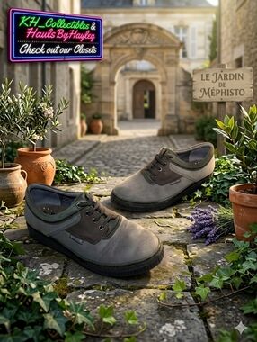 Mephisto Air-Jet Grey Olive Nubuck Leather Walking Shoes Made in France Size 8